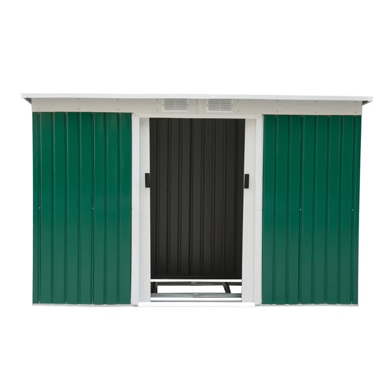 CASETTA PORTA ATTREZZI DA GIARDINO VERDE IN LAMIERA DI FERRO 277 X 130 X 173 CM