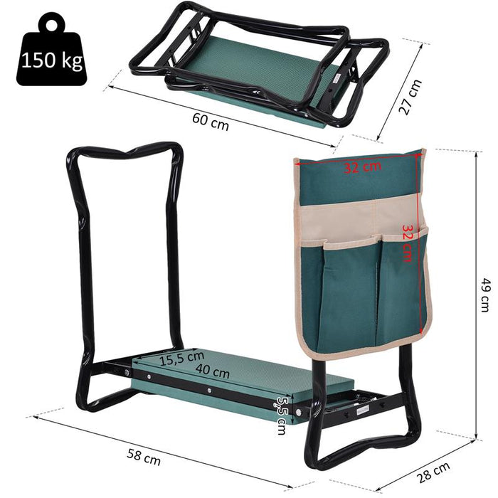 INGINOCCHIATOIO PANCA DA GIARDINO PIEGHEVOLE CON TASCA PORTA ATTREZZI