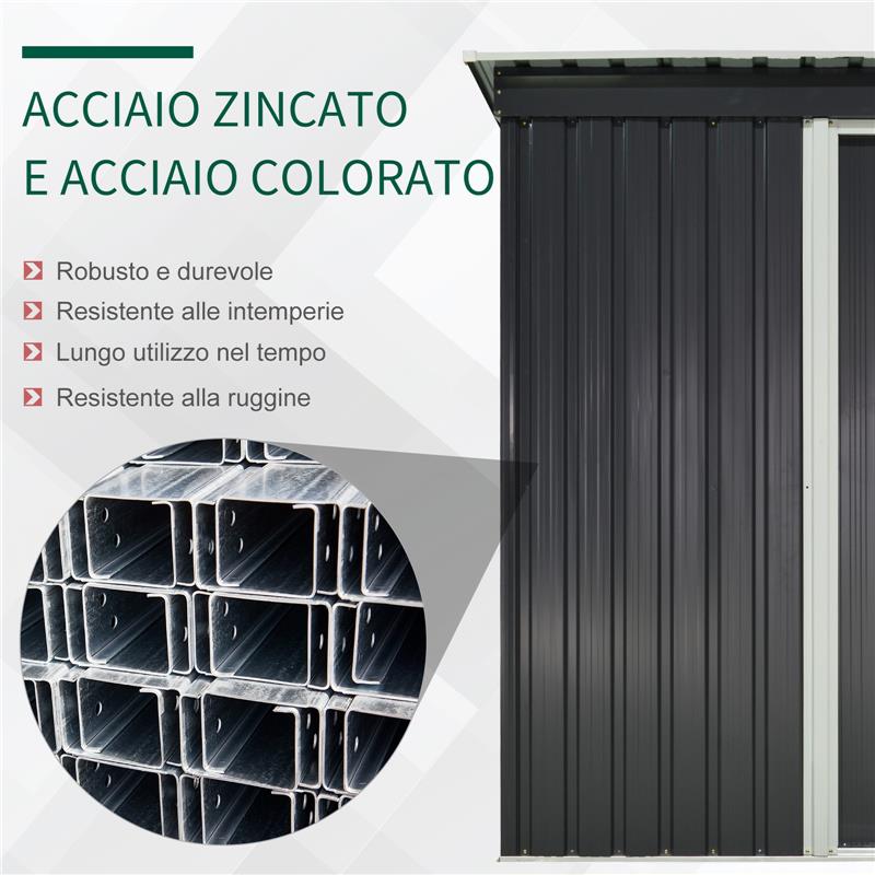 CASETTA PORTA ATTREZZI CON PORTA SCORREVOLE IN ACCIAIO NERO 163 X 89 X 182 CM