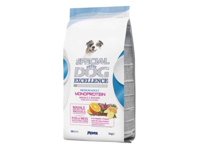 Croccantini maiale e patate Monge Special Dog Exc. adult medium 3000g 4 sacchi