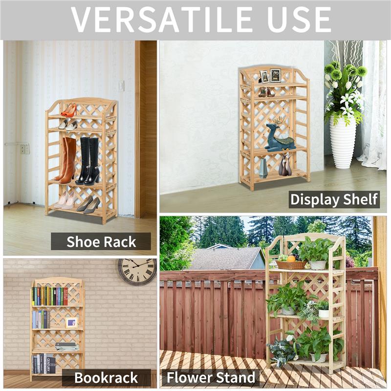 SCAFFALE PORTAPIANTE PIEGHEVOLE CON 4 MENSOLE REGOLABILI IN LEGNO