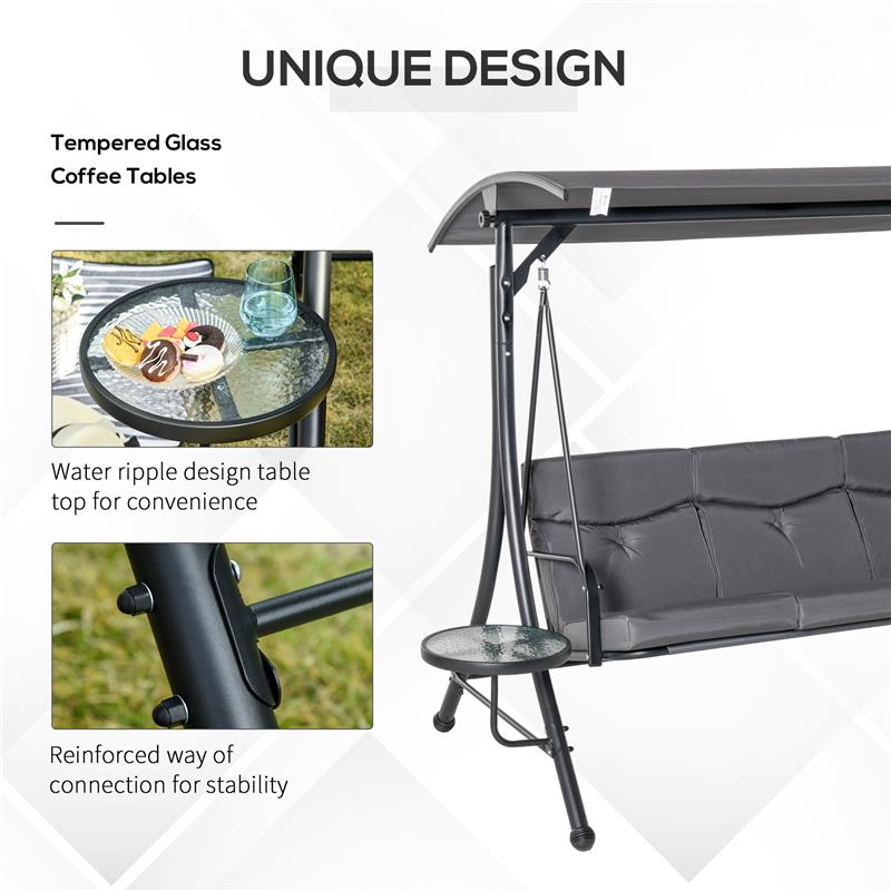 DONDOLO 3 POSTI DA GIARDINO O BALCONE CON TETTUCCIO E 2 TAVOLINI