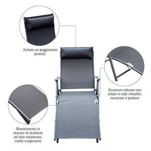 SDRAIO PRENDISOLE RELAX RECLINABILE PIEGHEVOLE CON CUSCINO GIARDINO GRIGIO