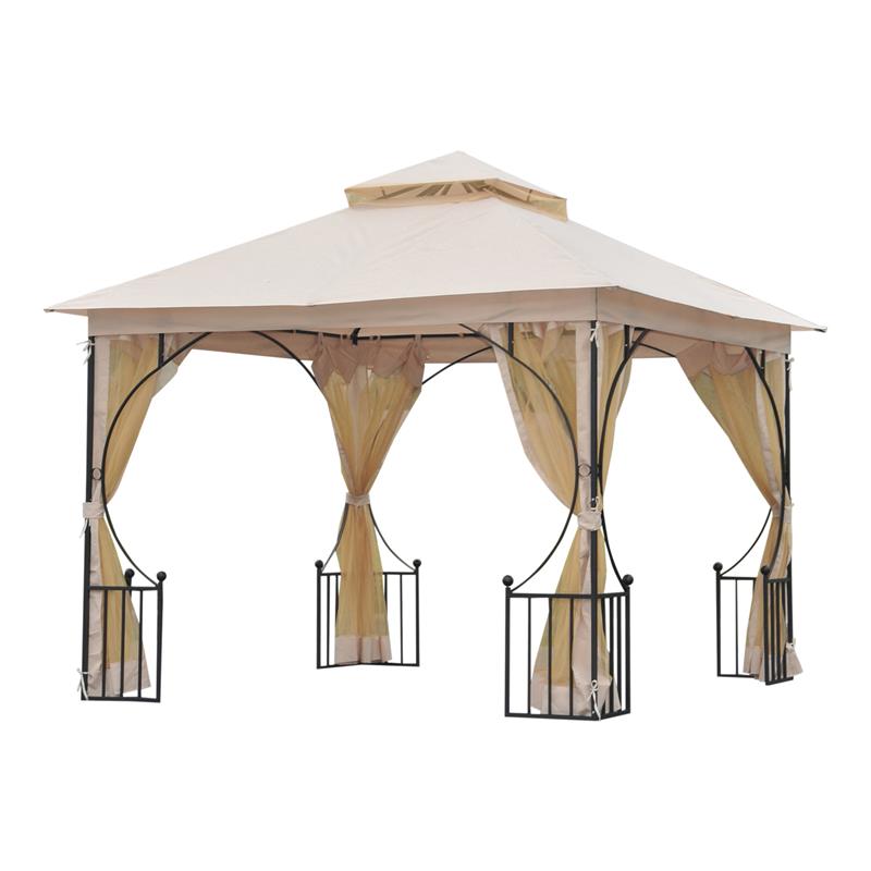 GAZEBO DA GIARDINO IN METALLO CON DOPPIO TETTUCCIO 3 X 3 M BEIGE