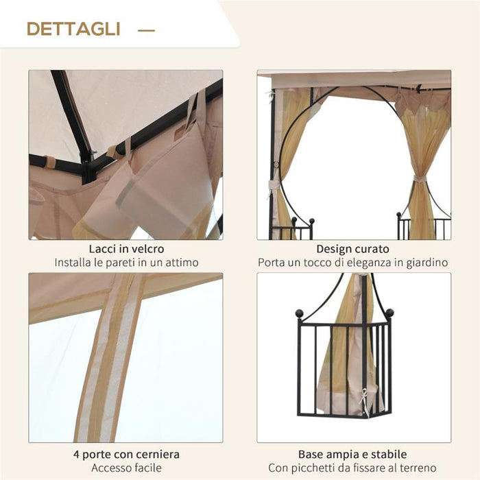 GAZEBO DA GIARDINO IN METALLO CON DOPPIO TETTUCCIO 3 X 3 M BEIGE