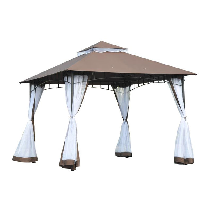 GAZEBO CON ZANZARIERA TETTO A 2 LIVELLI  STRUTTURA IN METALLO 3 X 3 M MARRONE