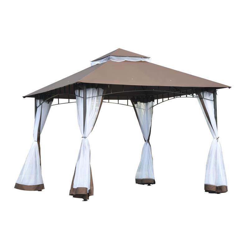 GAZEBO CON ZANZARIERA TETTO A 2 LIVELLI  STRUTTURA IN METALLO 3 X 3 M MARRONE