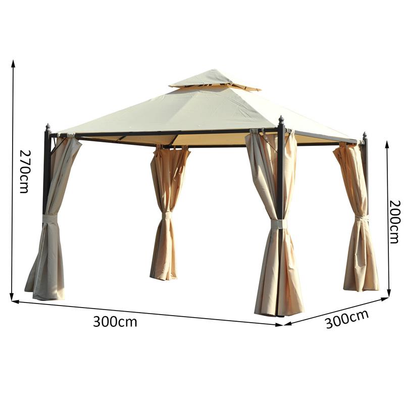 GAZEBO DA GIARDINO IMPERMEABILE 3 X 3M CON 4 PANNELLI LATERALI BEIGE