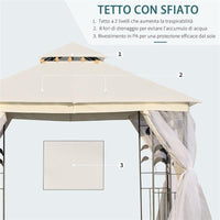 GAZEBO DA ESTERNO CON ZANZARIERA E DOPPIO TETTUCCIO 3 X 3 M BIANCO