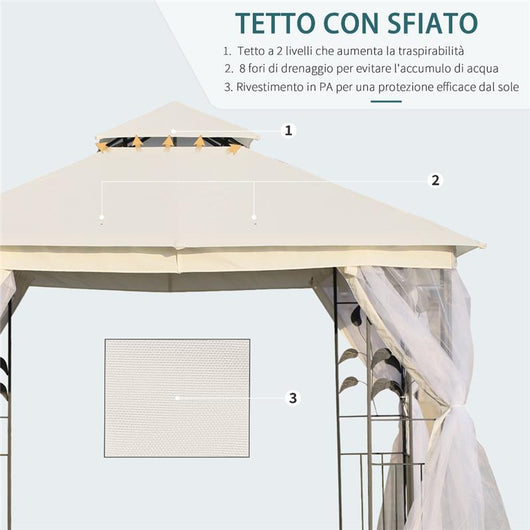 GAZEBO DA ESTERNO CON ZANZARIERA E DOPPIO TETTUCCIO 3 X 3 M BIANCO