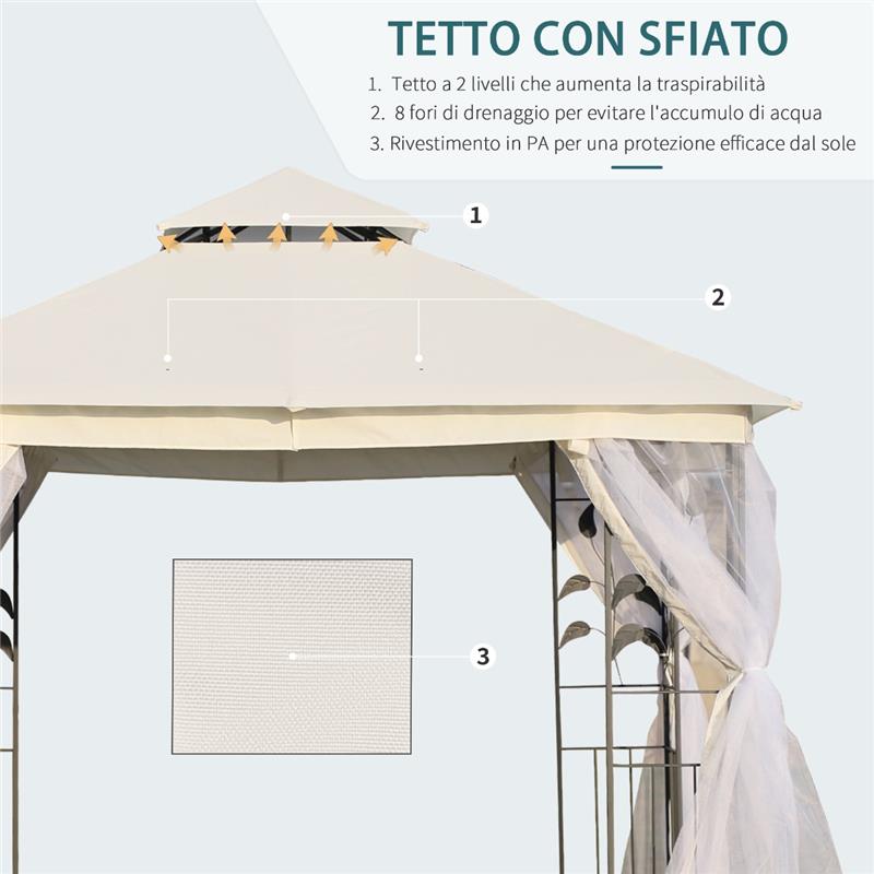 GAZEBO DA ESTERNO CON ZANZARIERA E DOPPIO TETTUCCIO 3 X 3 M BIANCO
