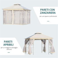 GAZEBO DA ESTERNO CON ZANZARIERA E DOPPIO TETTUCCIO 3 X 3 M BIANCO