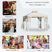 GAZEBO DA ESTERNO CON ZANZARIERA E DOPPIO TETTUCCIO 3 X 3 M BIANCO