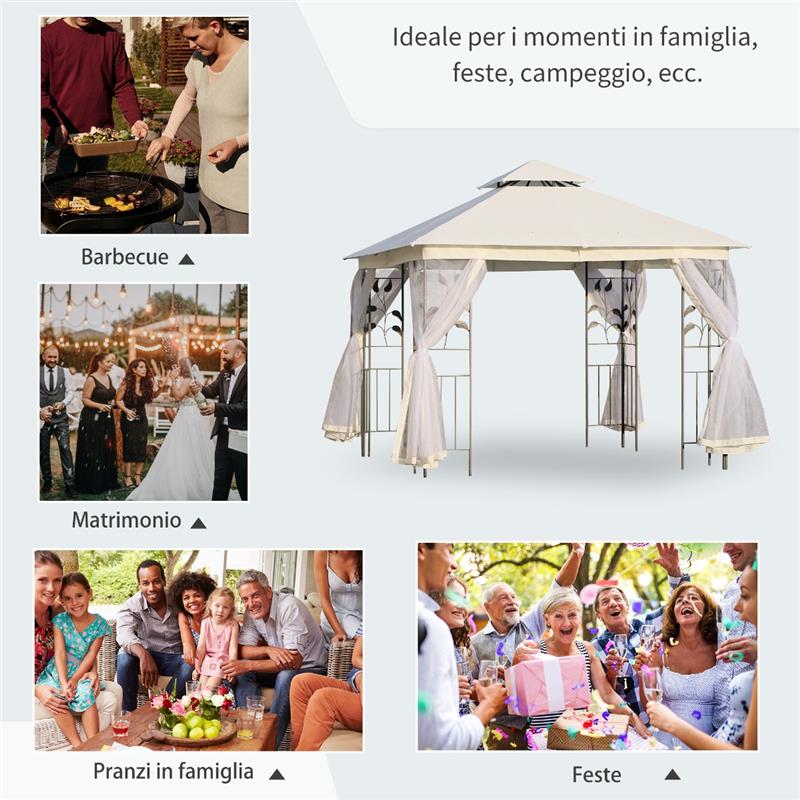 GAZEBO DA ESTERNO CON ZANZARIERA E DOPPIO TETTUCCIO 3 X 3 M BIANCO