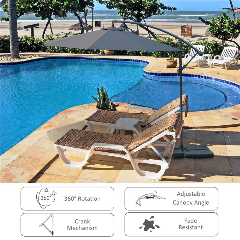 OMBRELLONE DA GIARDINO A BRACCIO DELUXE INCLINABILE CON MANOVELLA 3 M GRIGIO