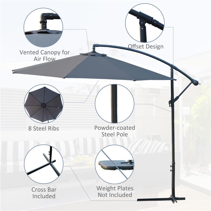 OMBRELLONE DA GIARDINO A BRACCIO DELUXE INCLINABILE CON MANOVELLA 3 M GRIGIO