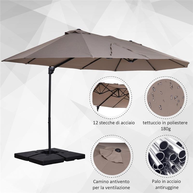 OMBRELLONE DOPPIO IN ACCIAIO E POLIESTERE 270 X 460 X 2 MARRONE