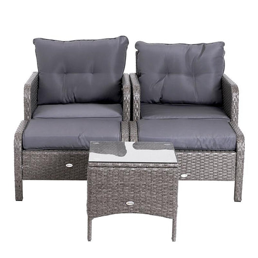 SET DA GIARDINO 2 DIVANETTI CON POUF E TAVOLINO RATTAN CON CUSCINI GRIGIO