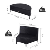 MOBILI DA GIARDINO SET 5 PEZZI CON TAVOLINO IN RATTAN NERO CON CUSCINI BIANCHI