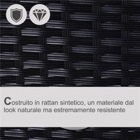 MOBILI DA GIARDINO SET 5 PEZZI CON TAVOLINO IN RATTAN NERO CON CUSCINI BIANCHI