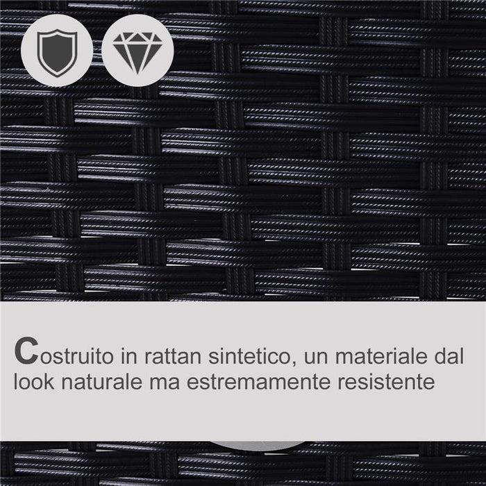 MOBILI DA GIARDINO SET 5 PEZZI CON TAVOLINO IN RATTAN NERO CON CUSCINI BIANCHI