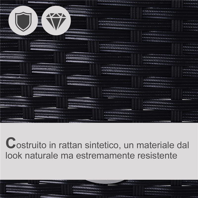 MOBILI DA GIARDINO SET 5 PEZZI CON TAVOLINO IN RATTAN NERO CON CUSCINI BIANCHI