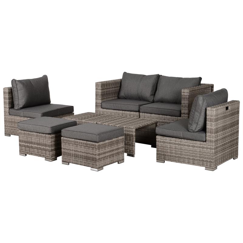 SALOTTO DA GIARDINO IN PE RATTAN 8 PEZZI CON STRUTTURA IN ALLUMINIO GRIGIO