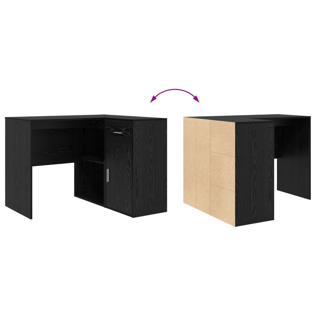 Scrivania Angolare Rovere Nero 102x88x75 cm Legno Ingegnerizzato