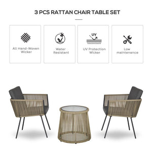 SET 2 POLTRONCINE CON TAVOLINO DA ESTERNO IN PE RATTAN CACHI E GRIGIO