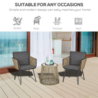 SET 2 POLTRONCINE CON TAVOLINO DA ESTERNO IN PE RATTAN CACHI E GRIGIO