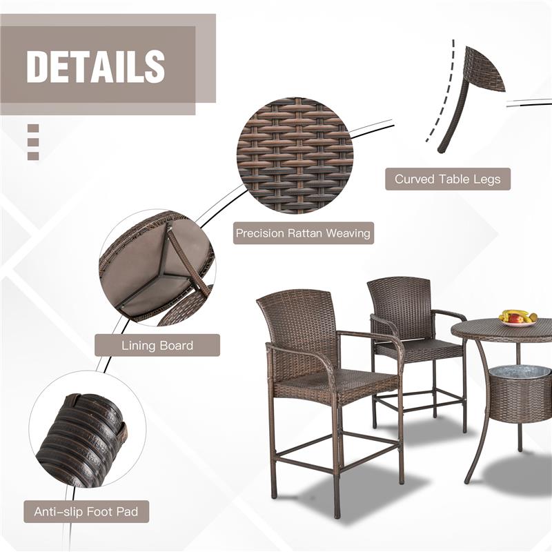 SET 5 PEZZI TAVOLINO E 4 SEDIE ALTE IN RATTAN SINTETICO E ACCIAIO