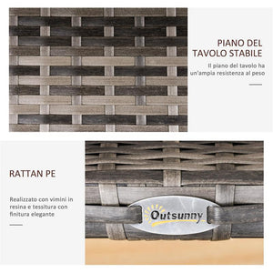 TAVOLINO IN RATTAN SINTETICO DA ESTERNO IMPERMEABILE 45 X 45 X 44 CM GRIGIO