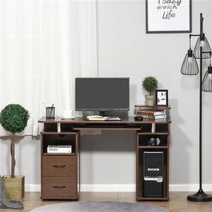 SCRIVANIA PORTA PC IN LEGNO CON CASSETTI E PORTA TASTIERA MARRONE 120 X 55 X 85 H CM