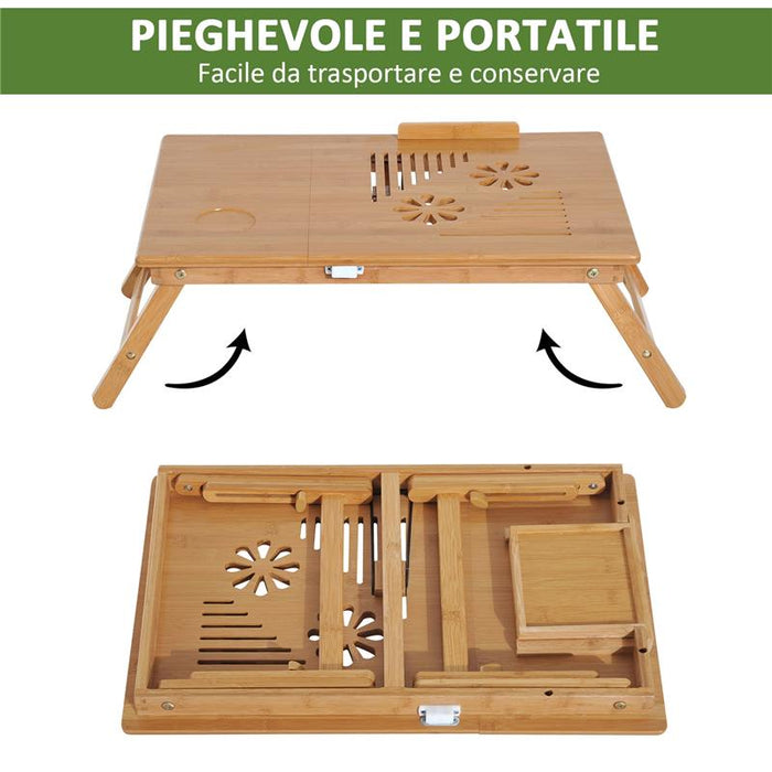 TAVOLINO DA LETTO PER PC PORTATILE CON SISTEMA DI RAFFREDDAMENTO 55X35X22-30 CM
