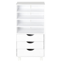 CASSETTIERA PORTADOCUMENTI DA UFFICIO CON 4 ROTELLE 4 RIPIANI 3 CASSETTI IN LEGNO BIANCO 40 X 30 X 83CM