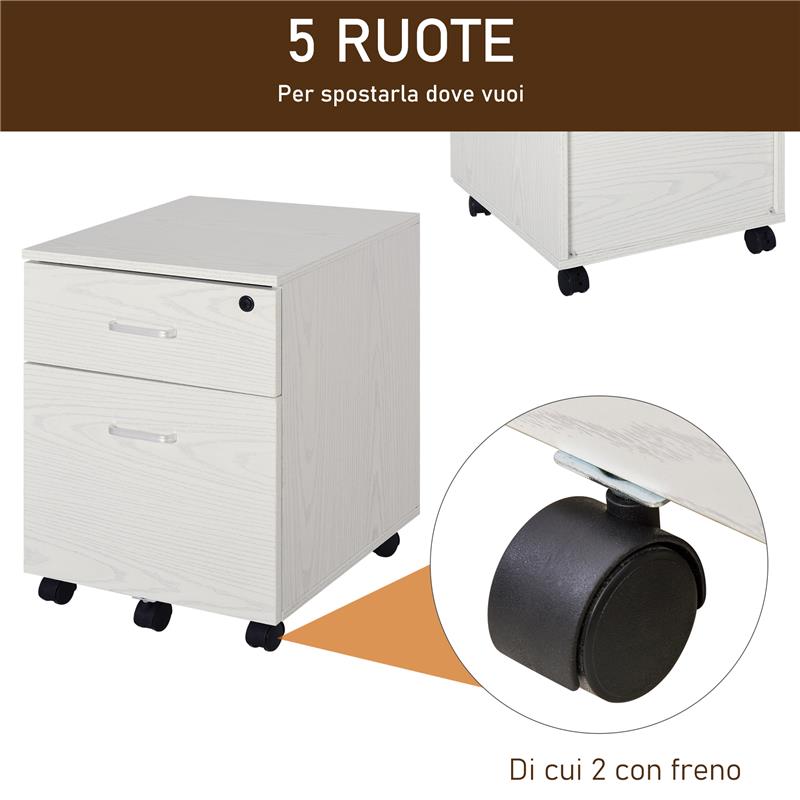 CASSETTIERA PORTADOCUMENTI DA UFFICIO CON 2 CASSETTI IN LEGNO BIANCO
