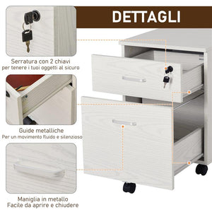 CASSETTIERA PORTADOCUMENTI DA UFFICIO CON 2 CASSETTI IN LEGNO BIANCO