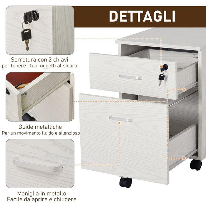 CASSETTIERA PORTADOCUMENTI DA UFFICIO CON 2 CASSETTI IN LEGNO BIANCO