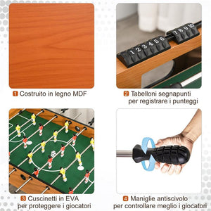 CALCIO BALILLA PROFESSIONALE IN MDF CON 2 PALLINE SEGNAPUNTI 22 GIOCATORI