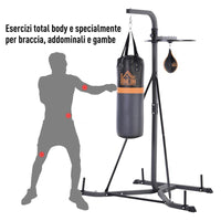 STAZIONE MULTIUSO REGOLABILE CON SACCO DA BOXE 20KG E PUNCHING BALL INCLUSO