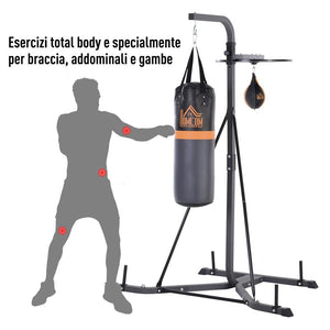 STAZIONE MULTIUSO REGOLABILE CON SACCO DA BOXE 20KG E PUNCHING BALL INCLUSO
