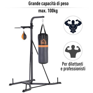 STAZIONE MULTIUSO REGOLABILE CON SACCO DA BOXE 20KG E PUNCHING BALL INCLUSO