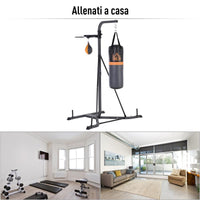 STAZIONE MULTIUSO REGOLABILE CON SACCO DA BOXE 20KG E PUNCHING BALL INCLUSO