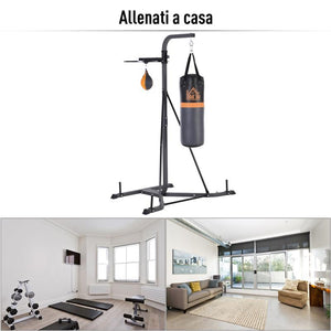 STAZIONE MULTIUSO REGOLABILE CON SACCO DA BOXE 20KG E PUNCHING BALL INCLUSO