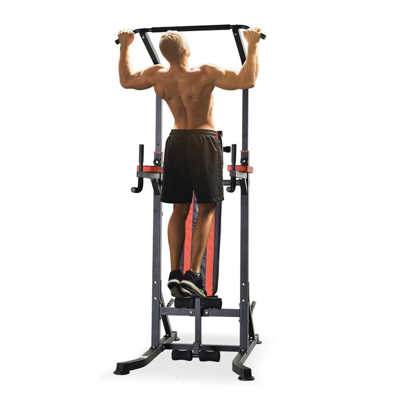STAZIONE DI ALLENAMENTO PIEGHEVOLE MULTIFUNZIONALE IN ACCIAIO ROSSO E NERO