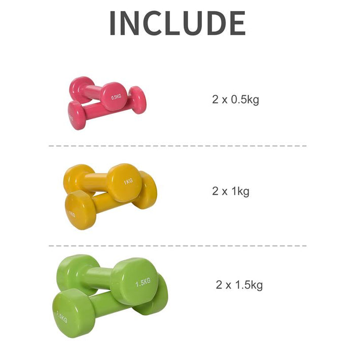 SET 6 MANUBRI PESI PER BRACCIA CON VALIGETTA DA 0.5 KG 1 KG 1.5 KG ACCIAIO