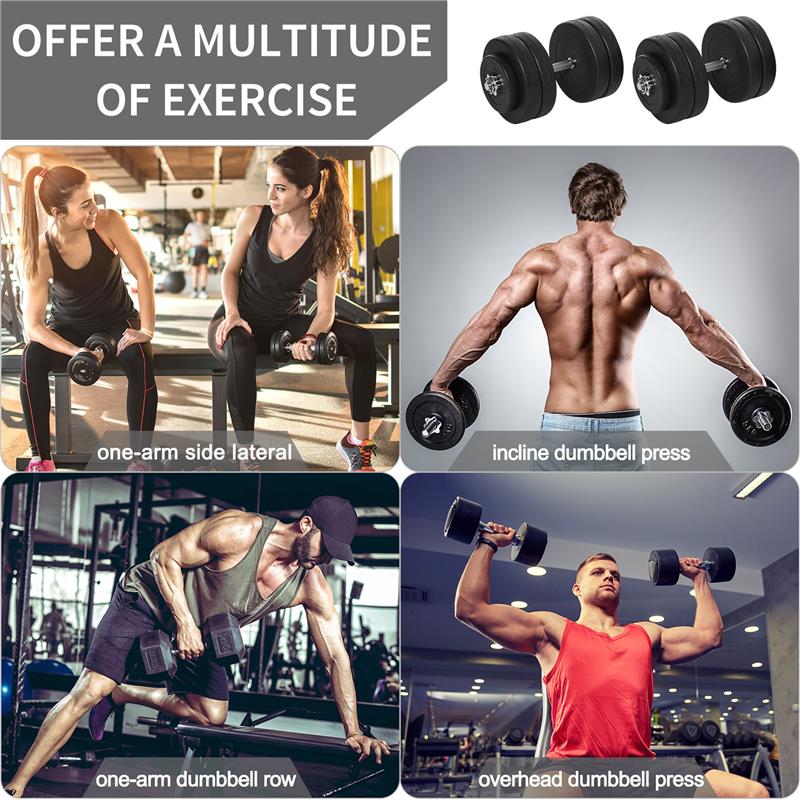 SET MANUBRI PALESTRA 50 KG KIT PESI REGOLABILE CON 12 DISCHI GOMMATI NERO