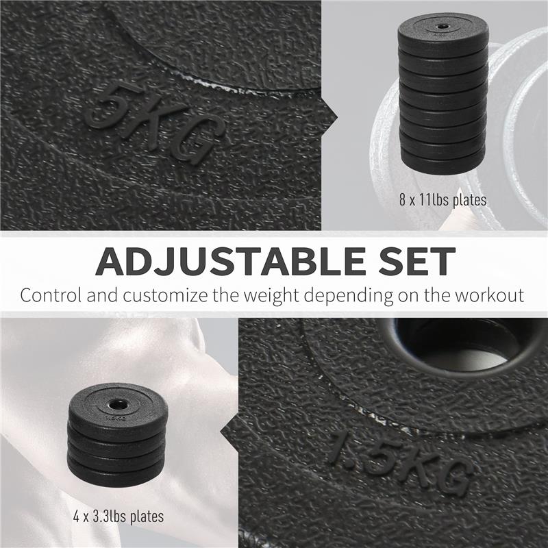 SET MANUBRI PALESTRA 50 KG KIT PESI REGOLABILE CON 12 DISCHI GOMMATI NERO