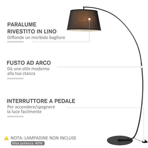 LAMPADA DA TERRA AD ARCO CON PARALUME IN TESSUTO INTERRUTTORE A PEDALE NERO