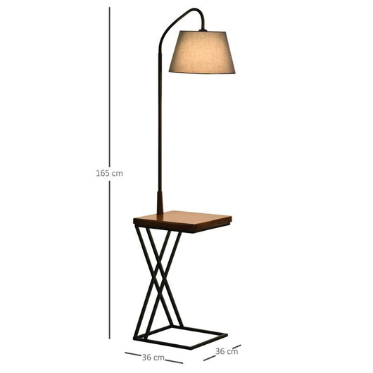 LAMPADA DA TERRA CON RIPIANO E CARICATORE WIRELESS IN ACCIAIO E LEGNO